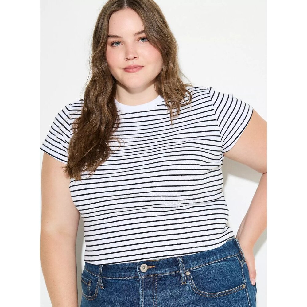 Torrid LoveSick Black White Stripe Fitted Baby Tee